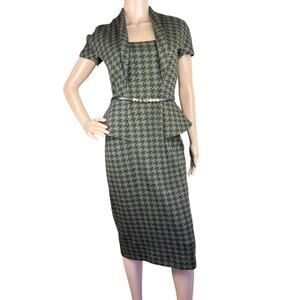 Gucci M Wool Houndstooth Peplum Sheath Dress